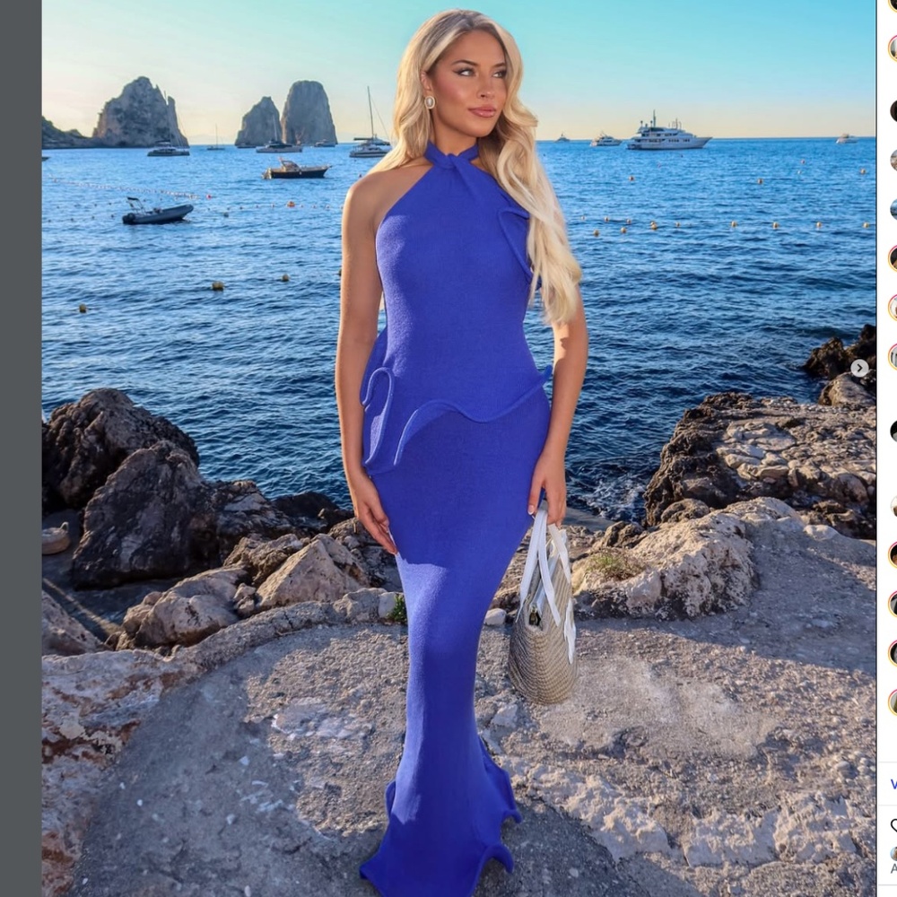 Caprice Halter Knit Maxi Dress - Cobalt